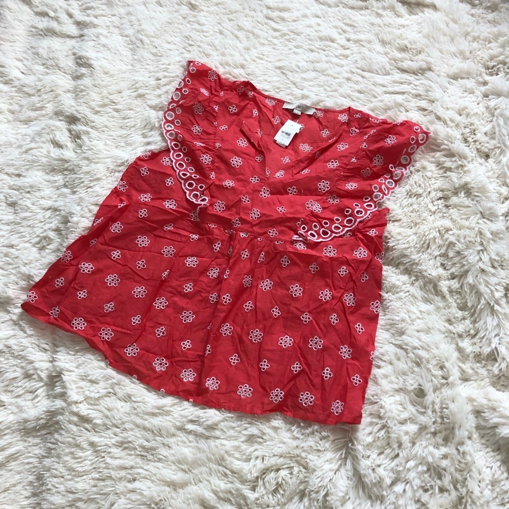 ⭐️Loft blouse in coral, eyelet detail cotton flutter sleeve top